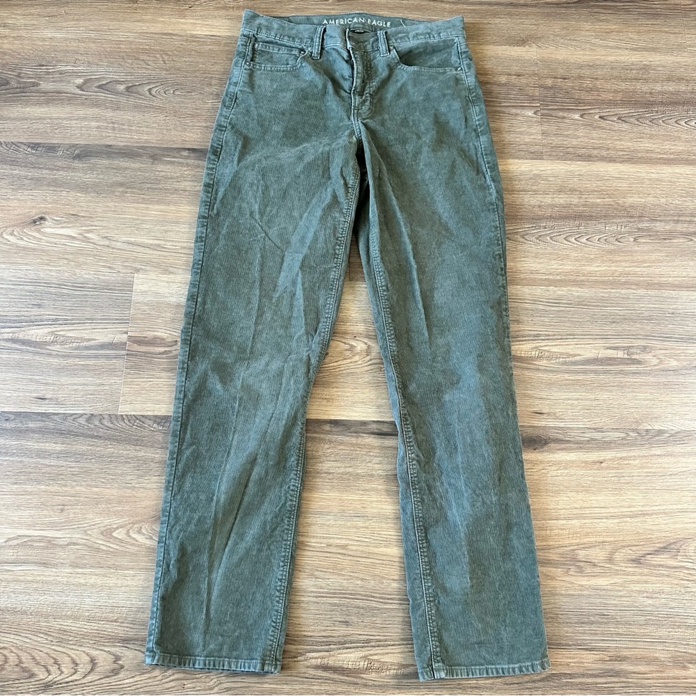 American‎ Eagle Outfitters Womens Corduroy 90s Straight Pants Olive Green 8 Long